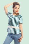 RUE ALICE - Netted Stripes Boat Neck Top - saey7