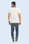 RUE HARVEY - Denim Collared White Jacquard T-Shirt - saey7
