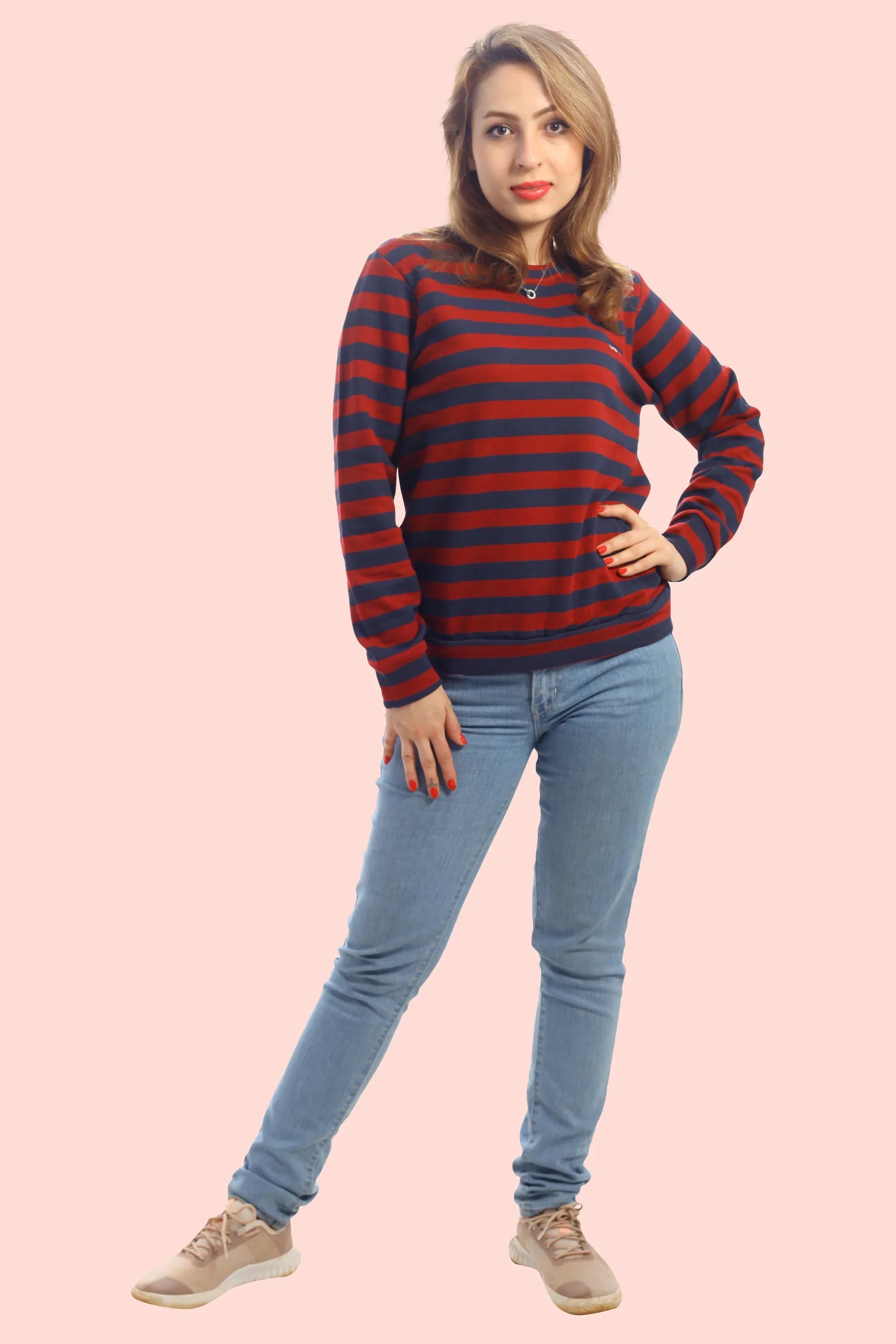 RUE NOEL - Cherry Red/Navy Stripes Sweatshirt (UNISEX) - saey7